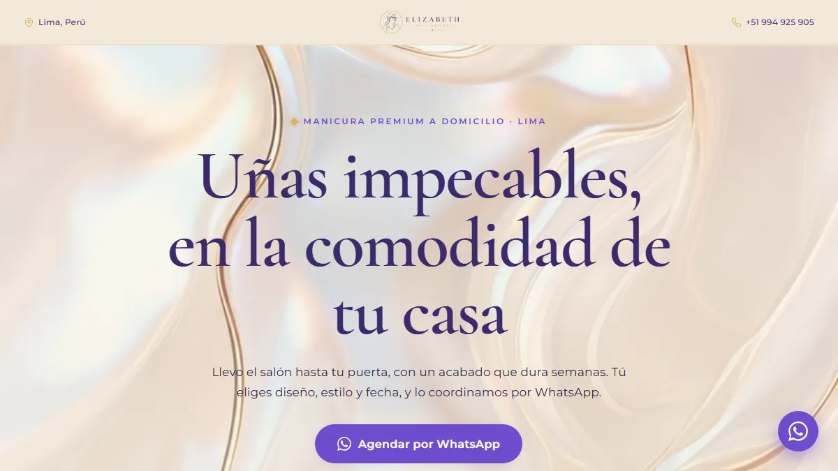 Web de Elizabeth Nail Artist: manicura premium a domicilio con agenda por WhatsApp