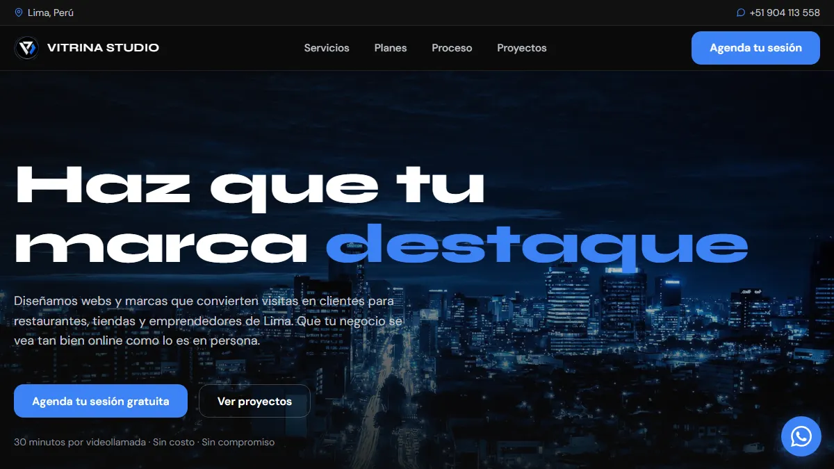 Web de Vitrina Studio: portada con identidad de marca